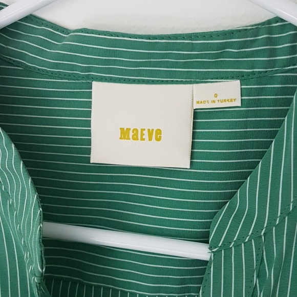 -Maeve Anthropologie Knotted Button Green Stripe 0 - Picture 6 of 7